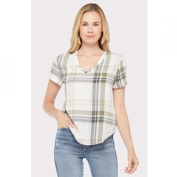 Anthropologie Tops - Cloth & Stone Hillside Plaid V Neck Blouse